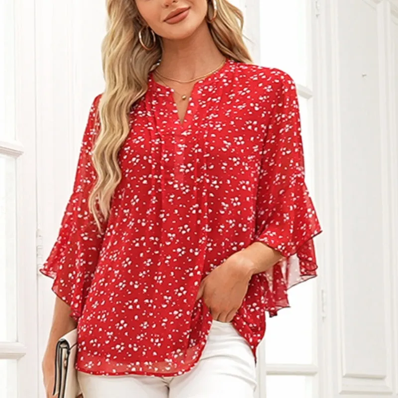 Women's 3/4 Sleeve Chiffon Blouse – Elegant Business Casual Top