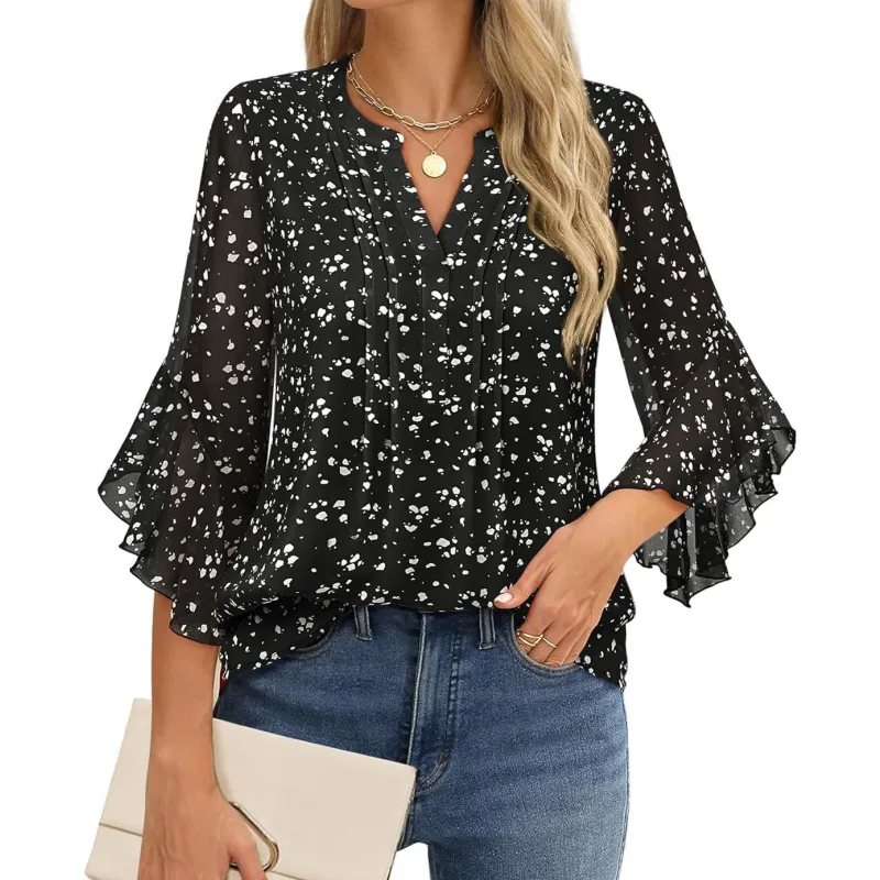Women's 3/4 Sleeve Chiffon Blouse – Elegant Business Casual Top