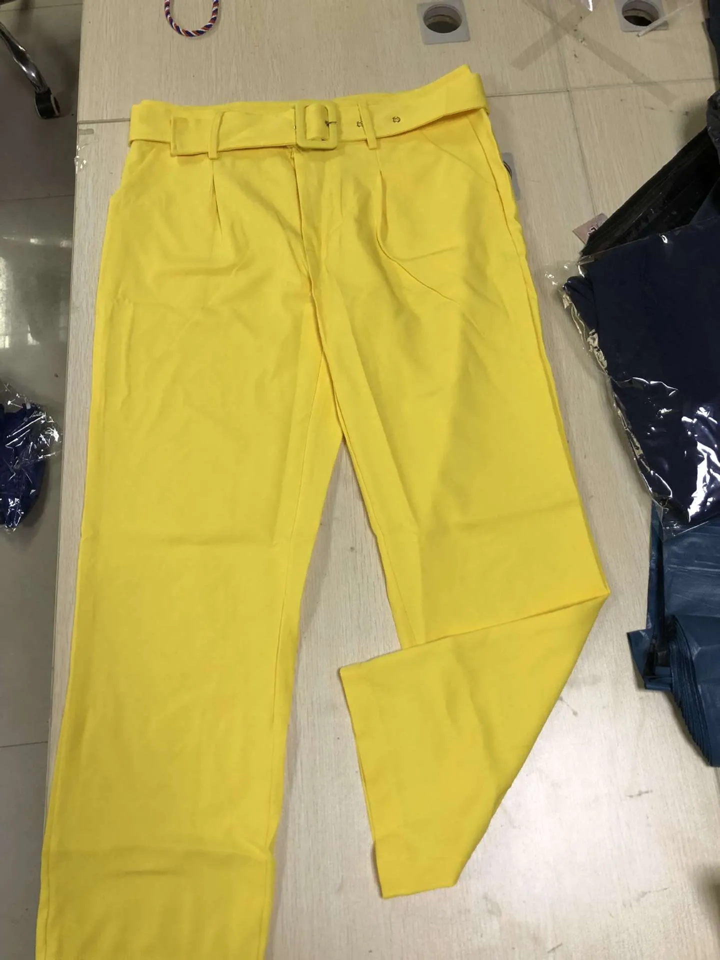 Women's Autumn Casual Pants High Waist Solid Color Cropped Trousers Straight Trousers with Belt