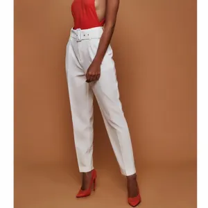 Women's Autumn Casual Pants High Waist Solid Color Cropped Trousers Straight Trousers with Belt