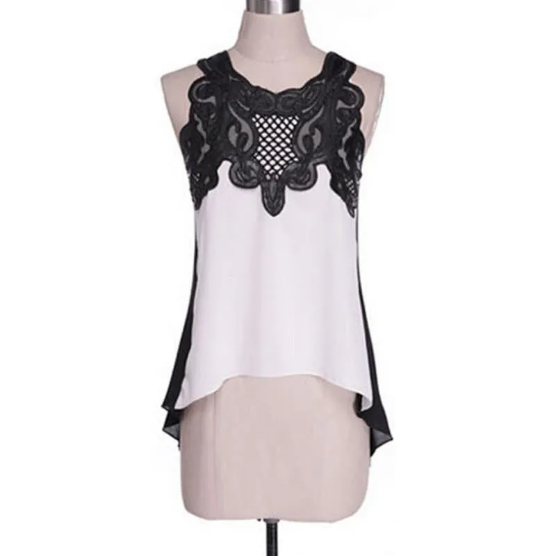 Womens Blouse Casual Sleeveless Chiffon Irregular Loose Hem Tops Shirt