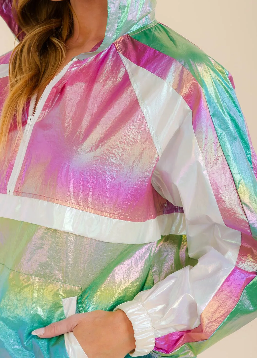 WOMEN'S LONG SLEEVE COLORBLOCK METALLIC PULLOVER TOP