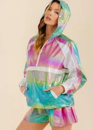 WOMEN'S LONG SLEEVE COLORBLOCK METALLIC PULLOVER TOP
