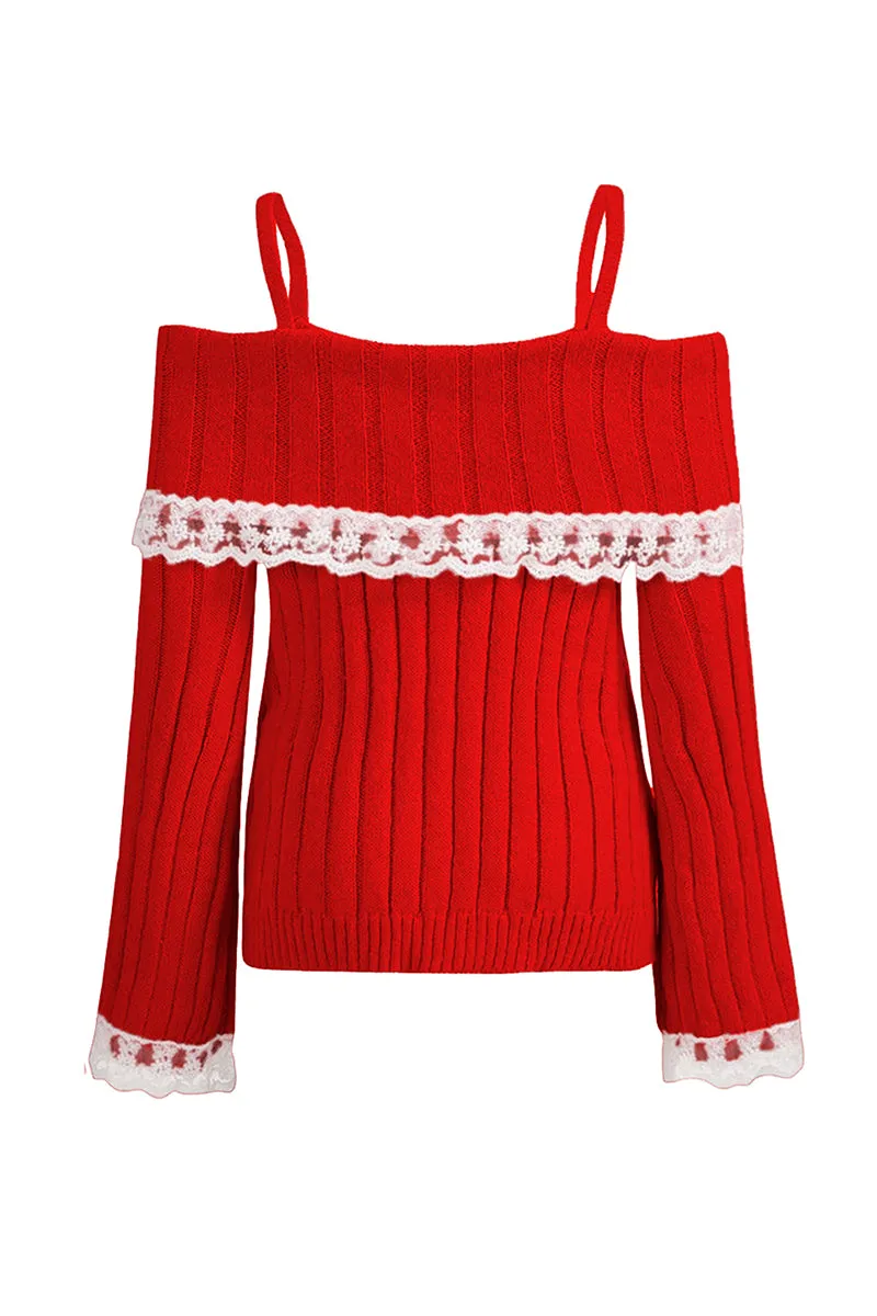 WT3079 Off Shoulder Straps Sweater Outerwear