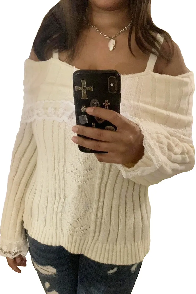 WT3079 Off Shoulder Straps Sweater Outerwear
