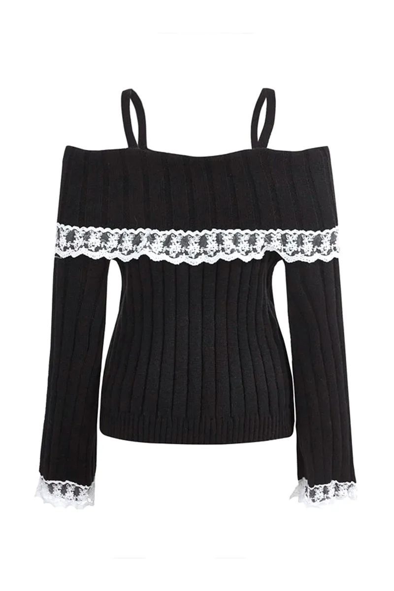WT3079 Off Shoulder Straps Sweater Outerwear