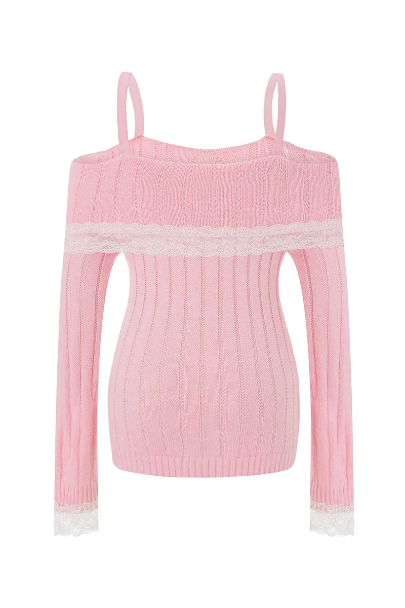 WT3079 Off Shoulder Straps Sweater Outerwear