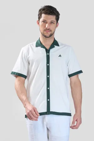 XKIND WHITE POLO BACKPRINTED TEXTURED RELAXED FIT SHIRT