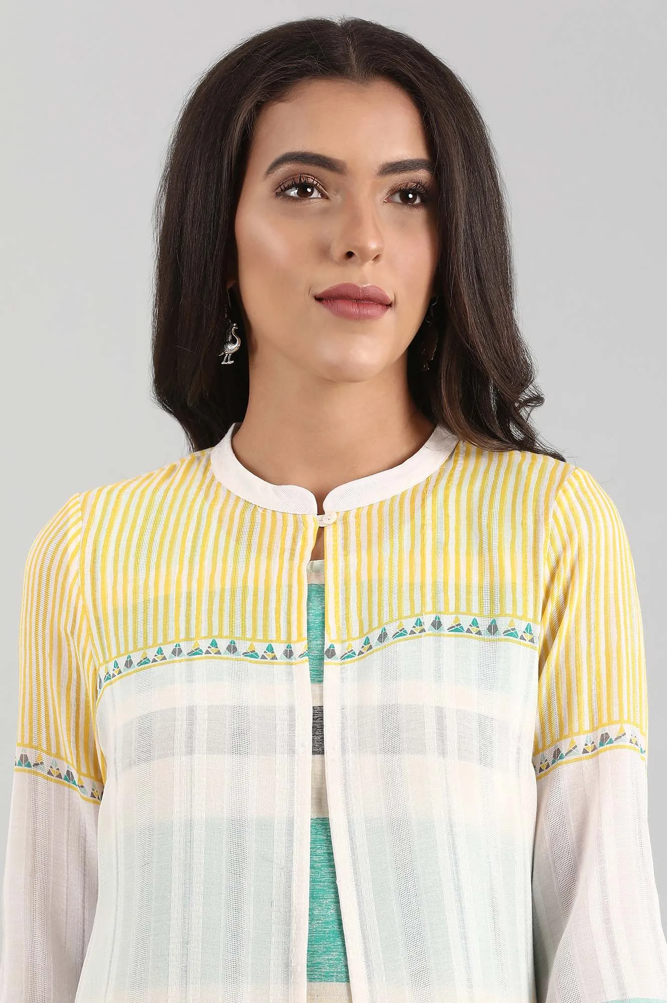 Yellow Round Neck Printed kurta Set