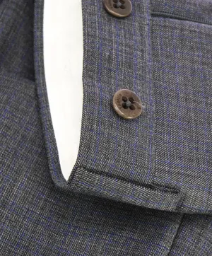 ZANELLA - “DEVON” Gray & Blue Cross Check Wool Flat Front Pants - 32W